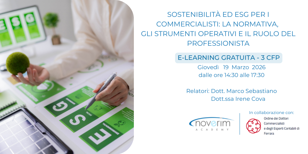 Sostenibilità ed ESG per i Commercialisti: la normativa, gli strumenti operativi e il ruolo del prof